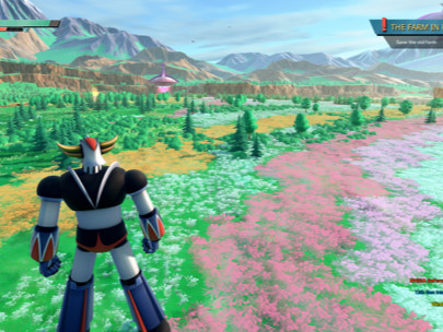 Screenshot from Grendizer: The Feast of The Wolves.
Grendizer is standing on a plain of colorful grass and flowers (a system I worked on).