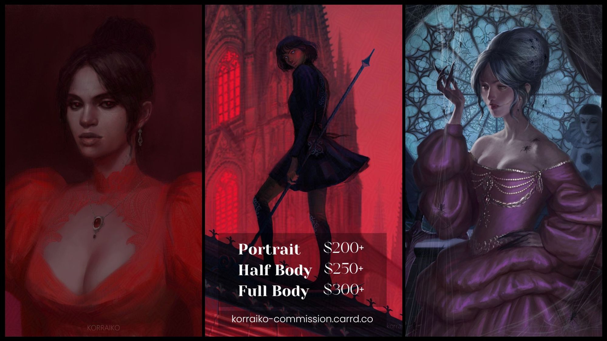 price information
portrait $200
half body $250
full body $300