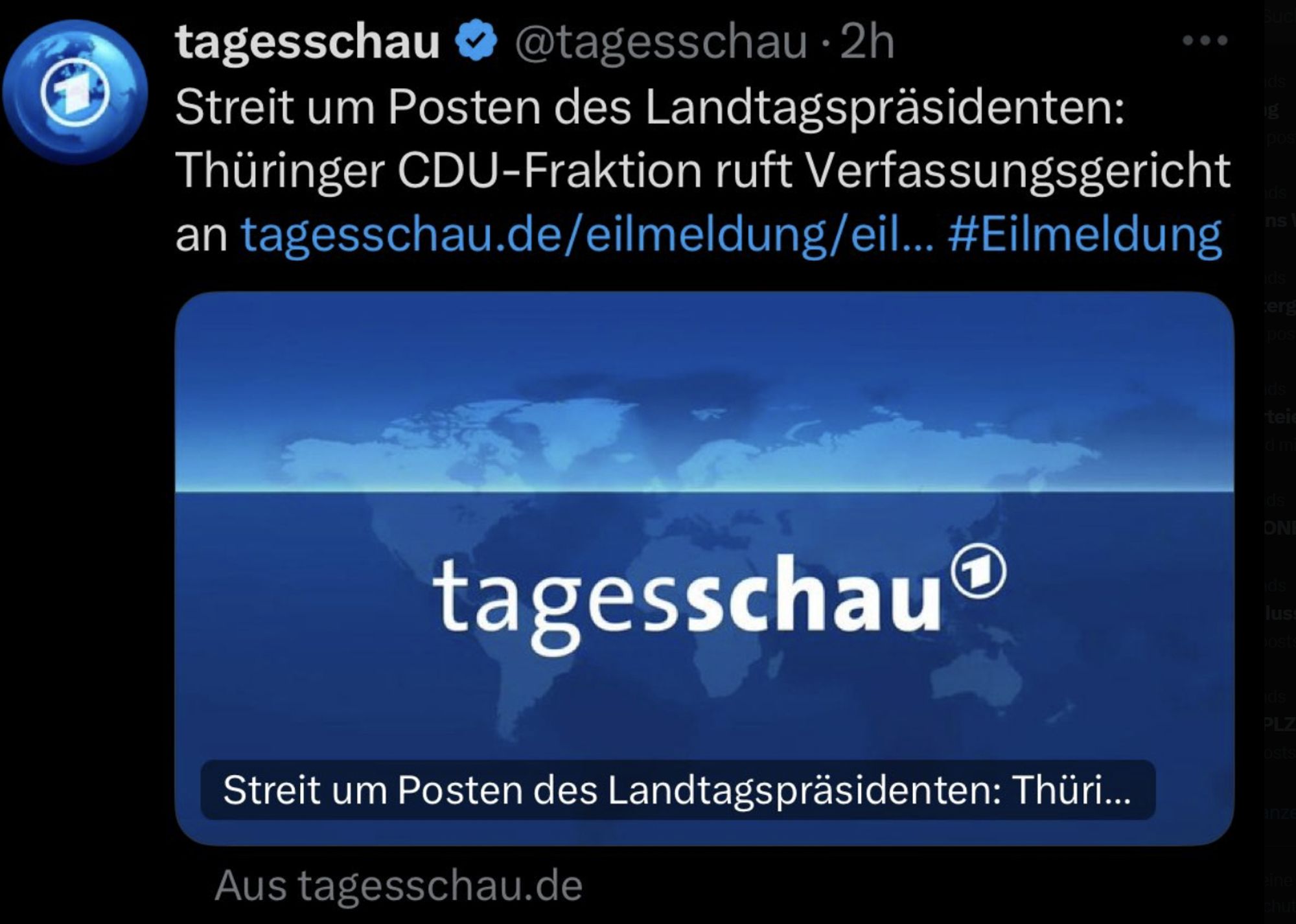 Tagesschau titelt: "Streit um Posten des Landtagspräsidenten: Thüringer CDU-Fraktion ruft Verfassungsgericht an"