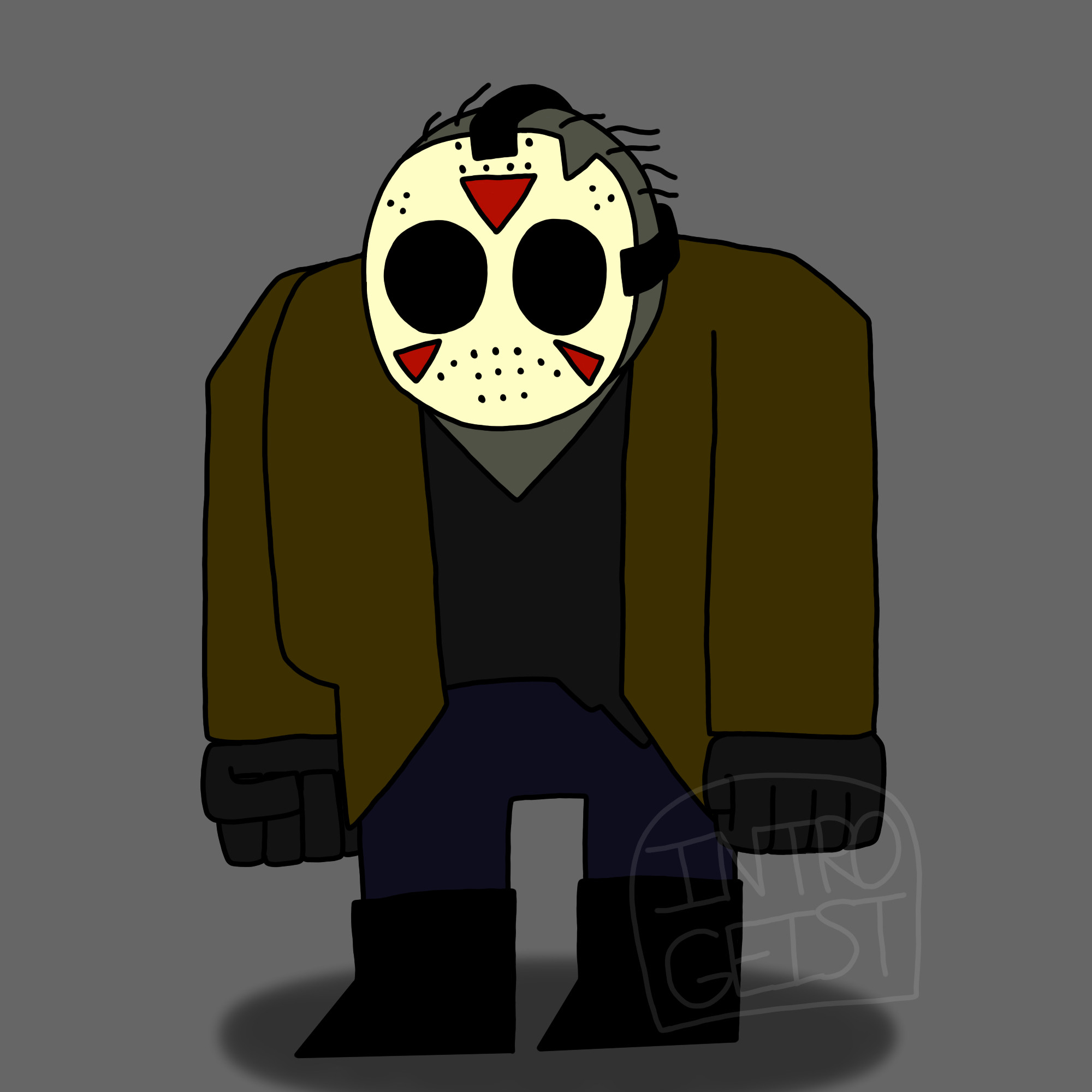 Cartoony stylized doodle of Jason Voorhees