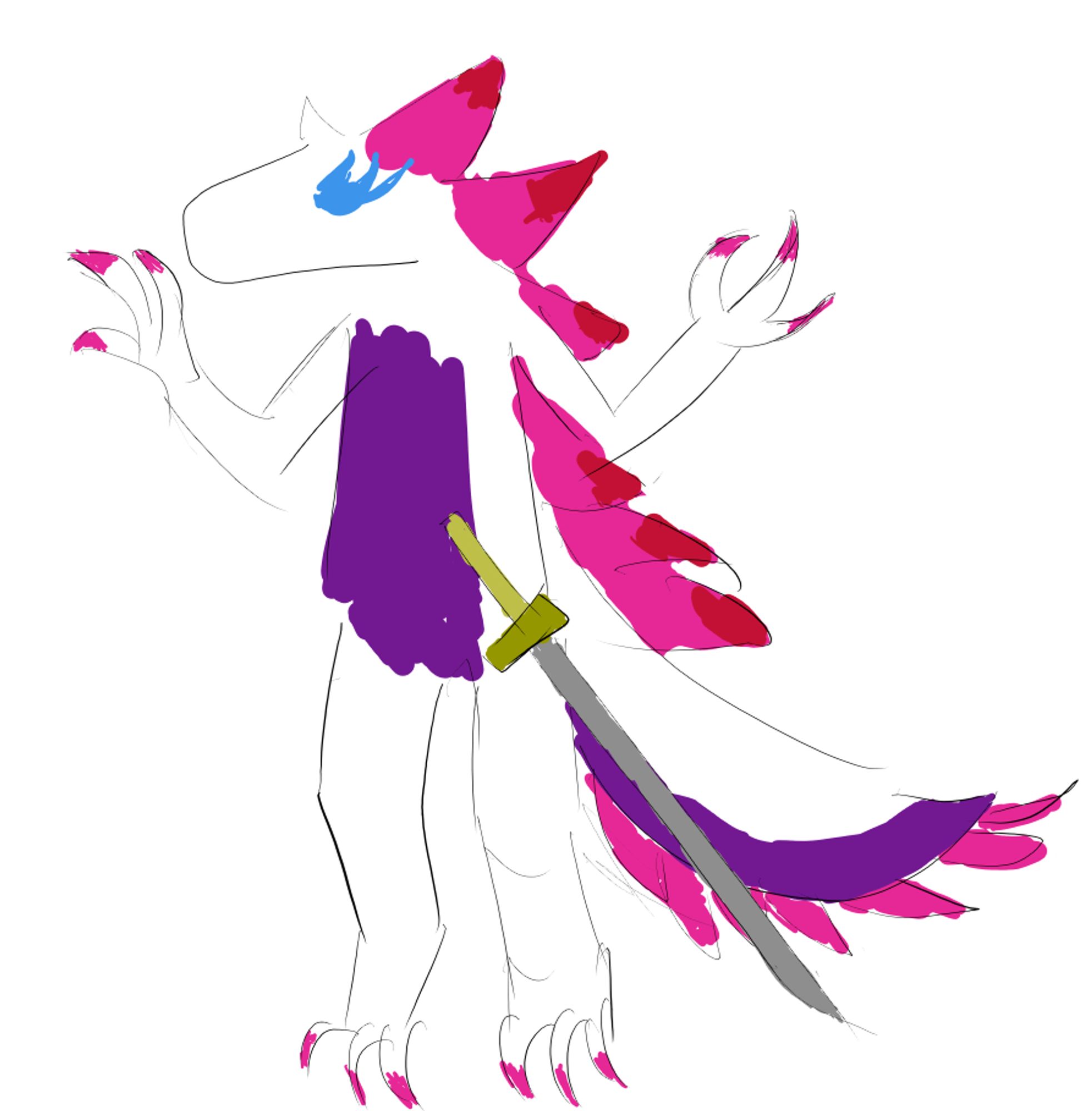 A standing image of a Soulseer Mizutsune, with a katana holstered on his waist