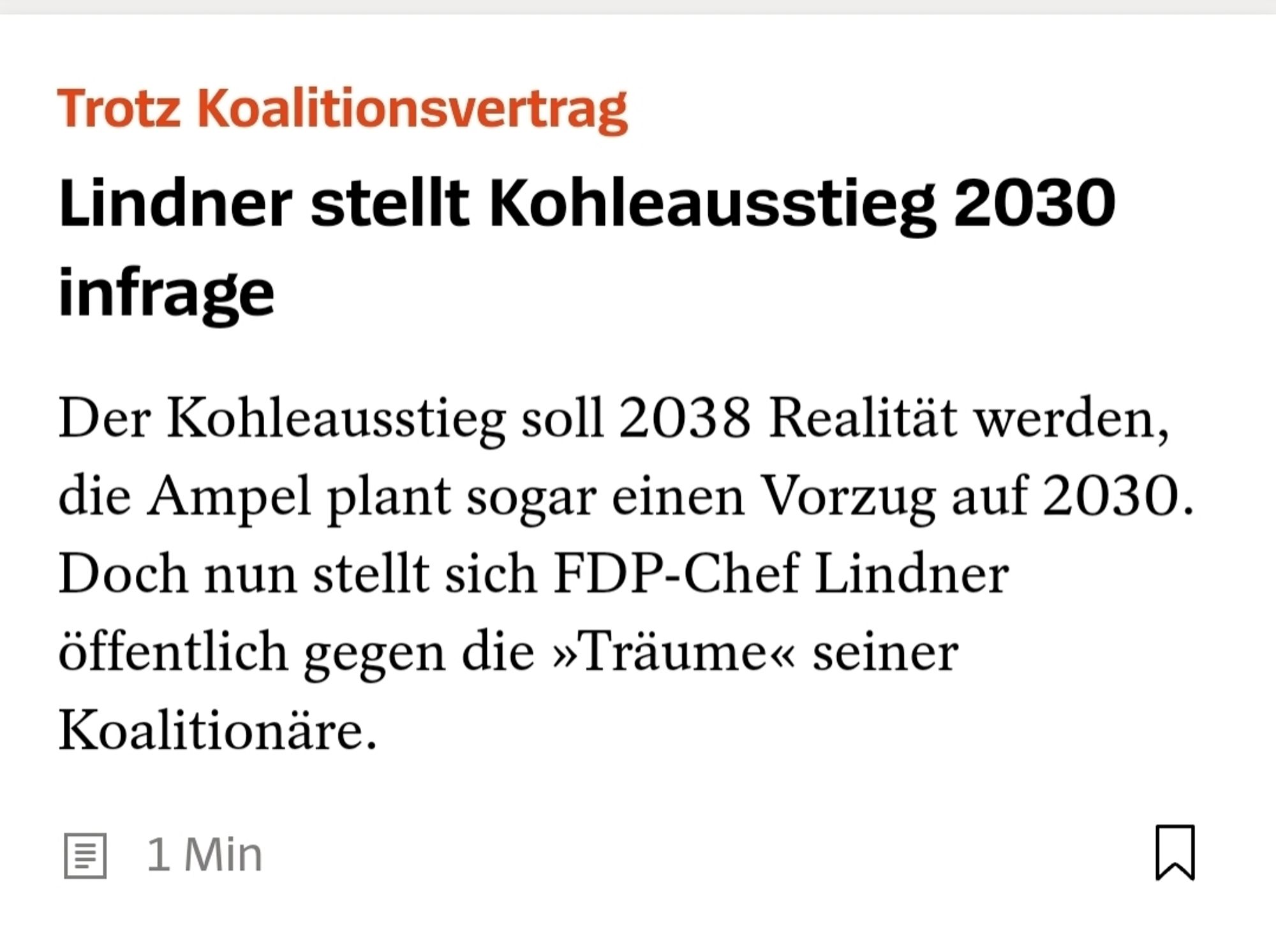 Lindner stellt Kohleausstieg 2038 in Frage