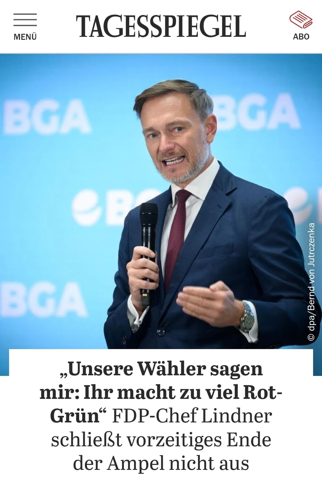 Unsere Wähler sagen mir, Ihr macht zu viel Rot Grün
Fdp Chef Lindner schließt vorzeitiges Ende der Ampel nicht aus