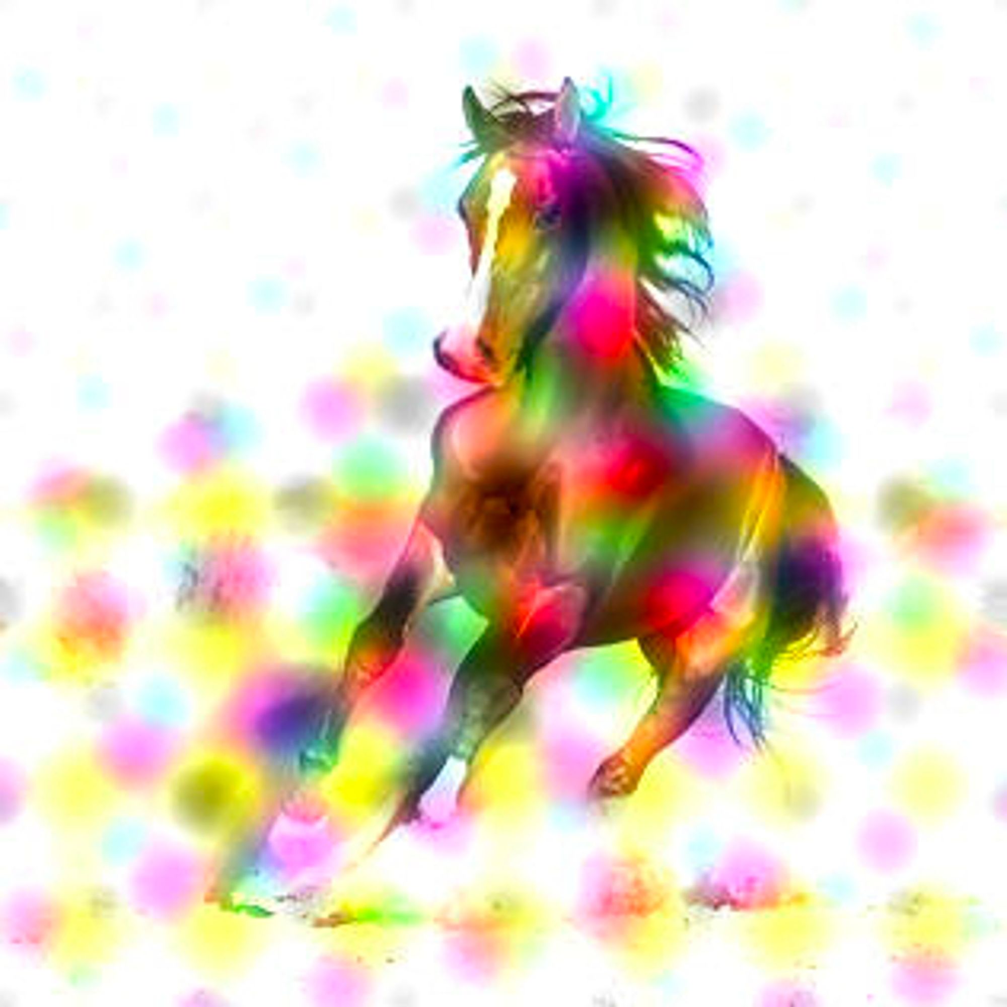 A horse charges across a psychedelic wilderness