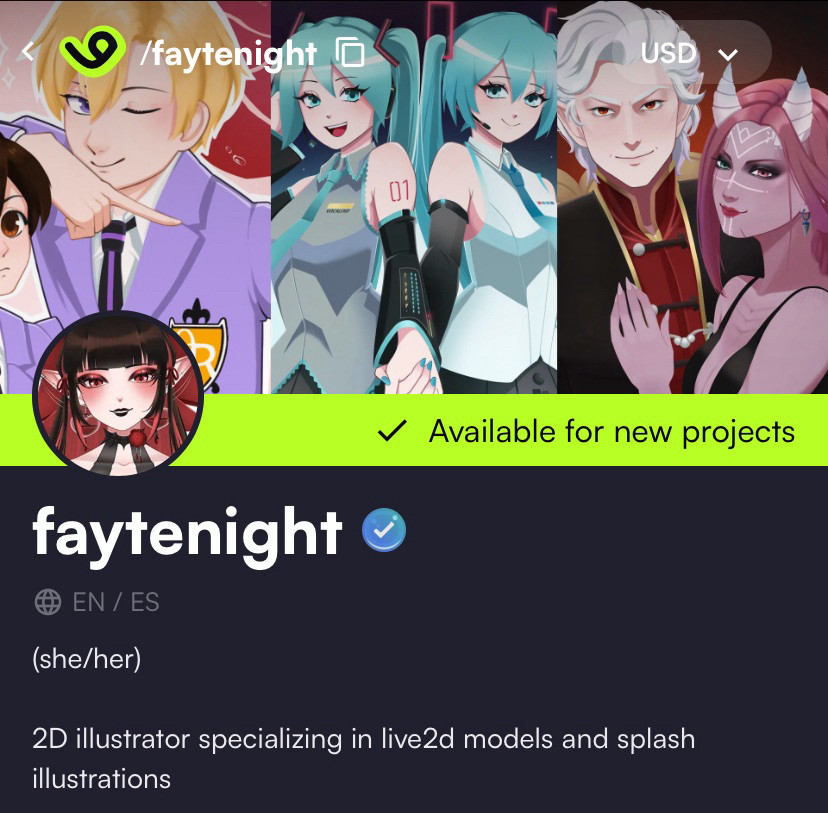 screenshot of vgen page for faytenight