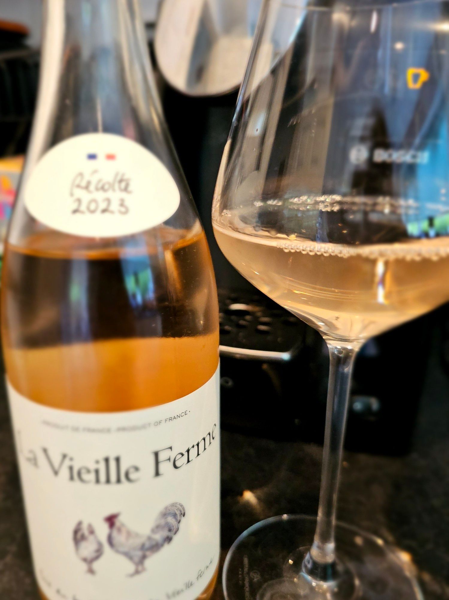 La Vieille Ferme Rosé with a glass next to the bottle