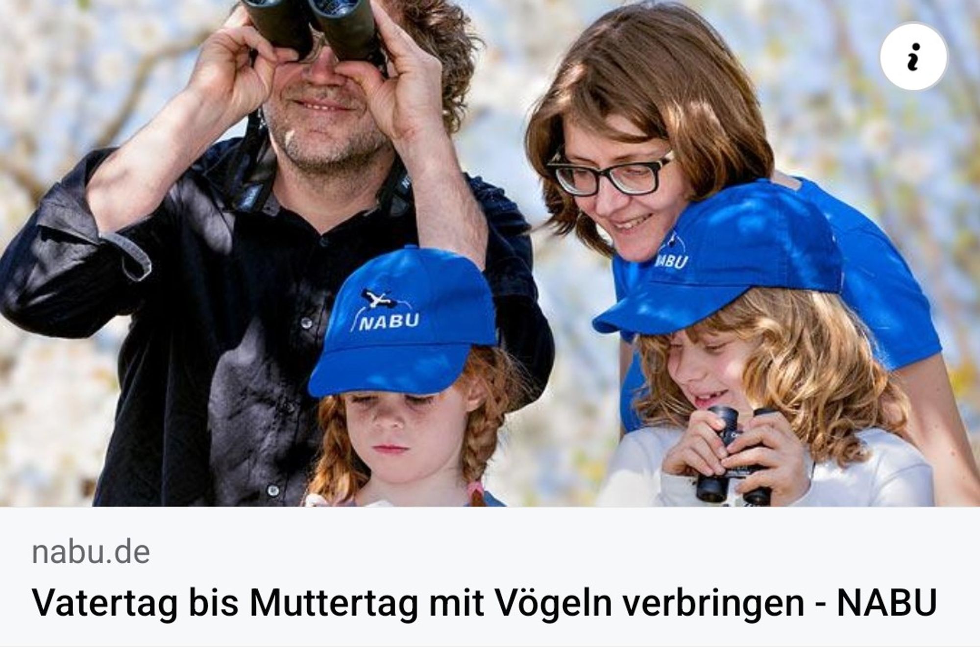 Headline: Vatertag bis Muttertag mit Vögeln verbringen - NABU