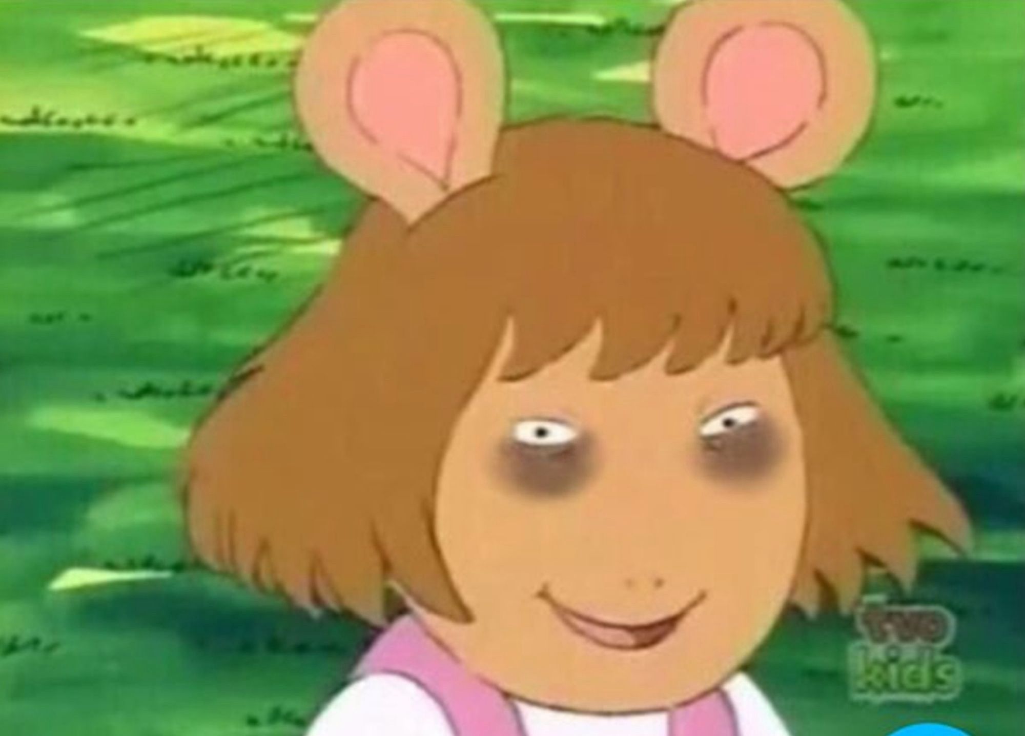 DW from Arthur with exhausted black bags under her eyes