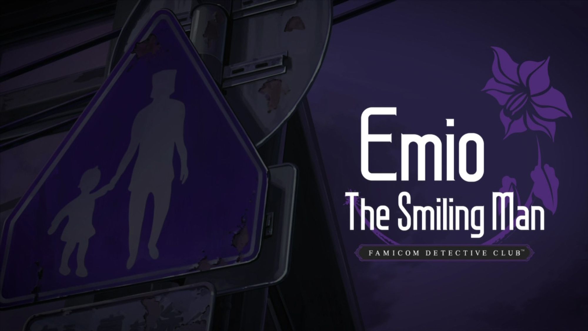 Emio
The Smiling Man
Famicom Detective Club
A purple street sign with a young child and a man with a bag on his head