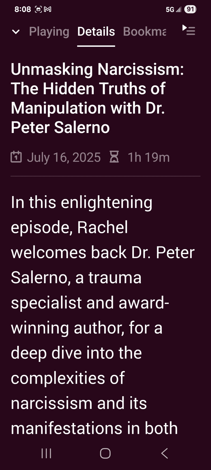 Podcast, Unmasking Narcissism the hidden truths of manipulation with Dr Peter Salerno 
July 16, 2025