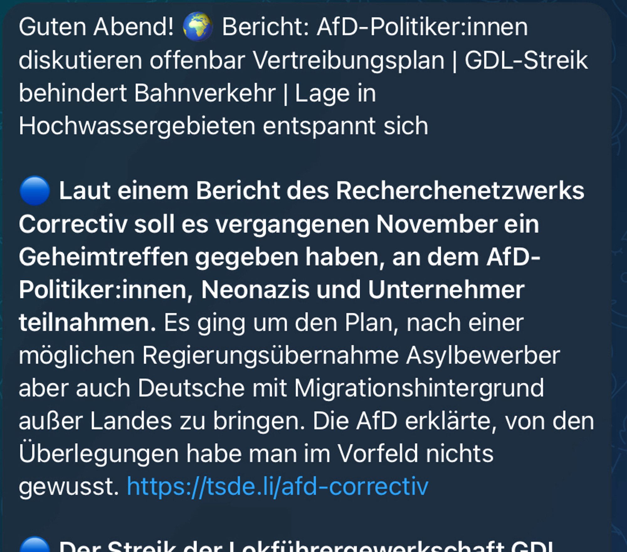 Tagesschau Meldung, dass die AfD im Vorfeld nichts über den Plan gewusst habe.