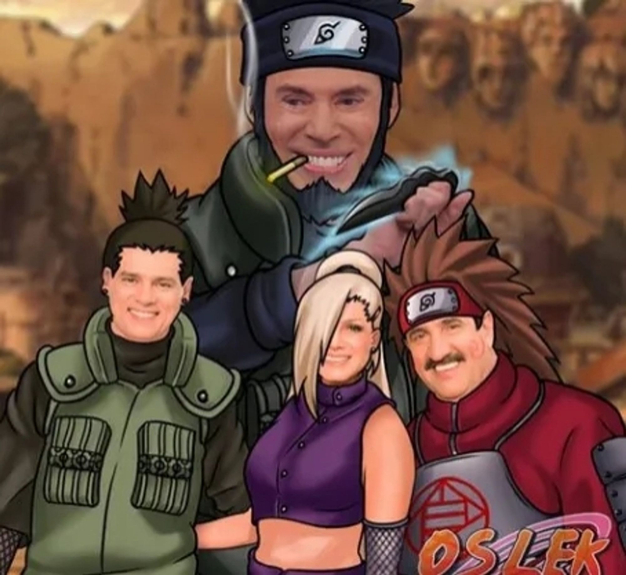 Montagem de Silvio Santos como Assuma,  Celso Portiolli como Shikamaru, Eliana como Ino e Ratinho como Chouji