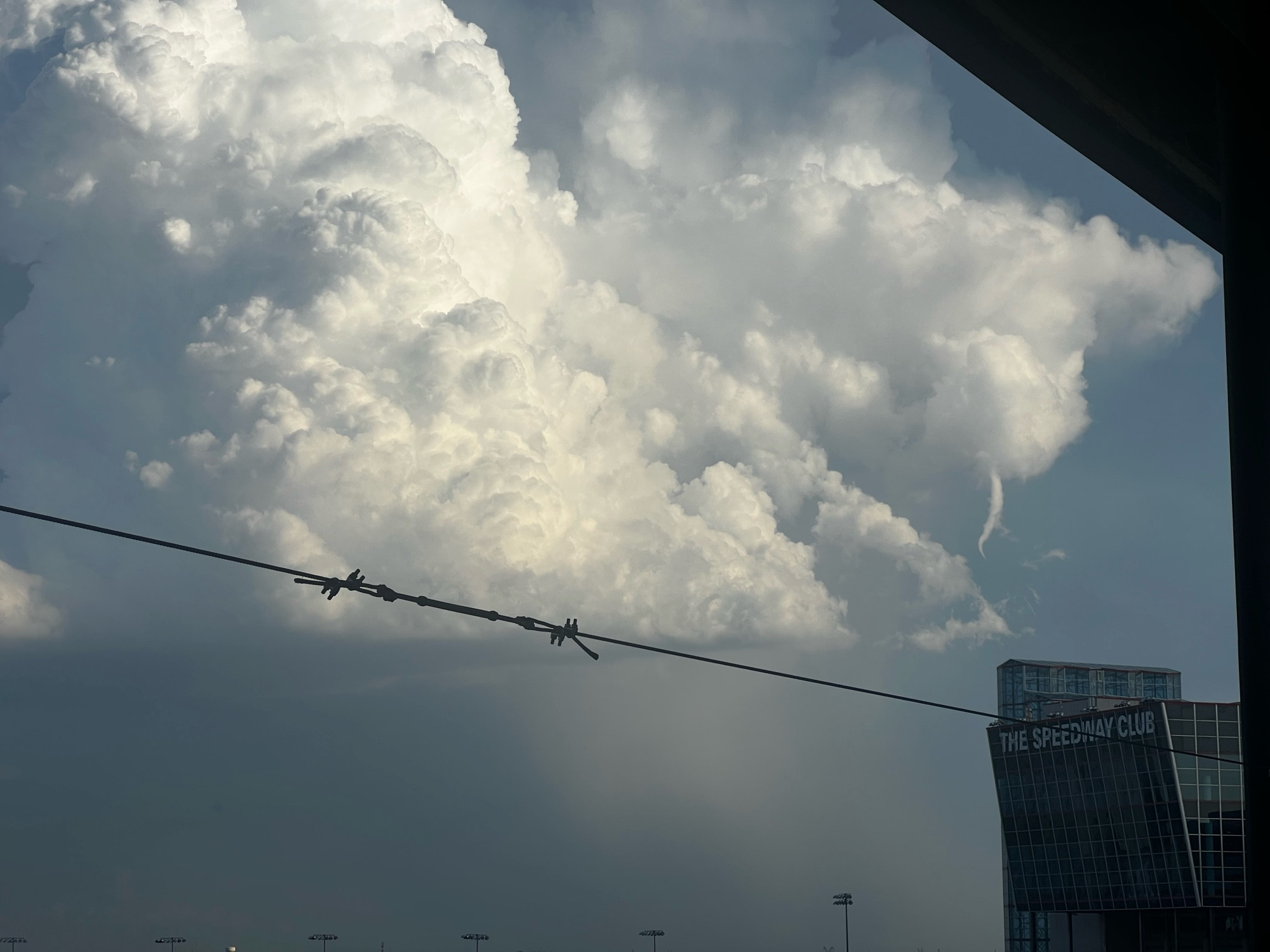 Storm in the distance from the seats of Texas Motor Speedway 