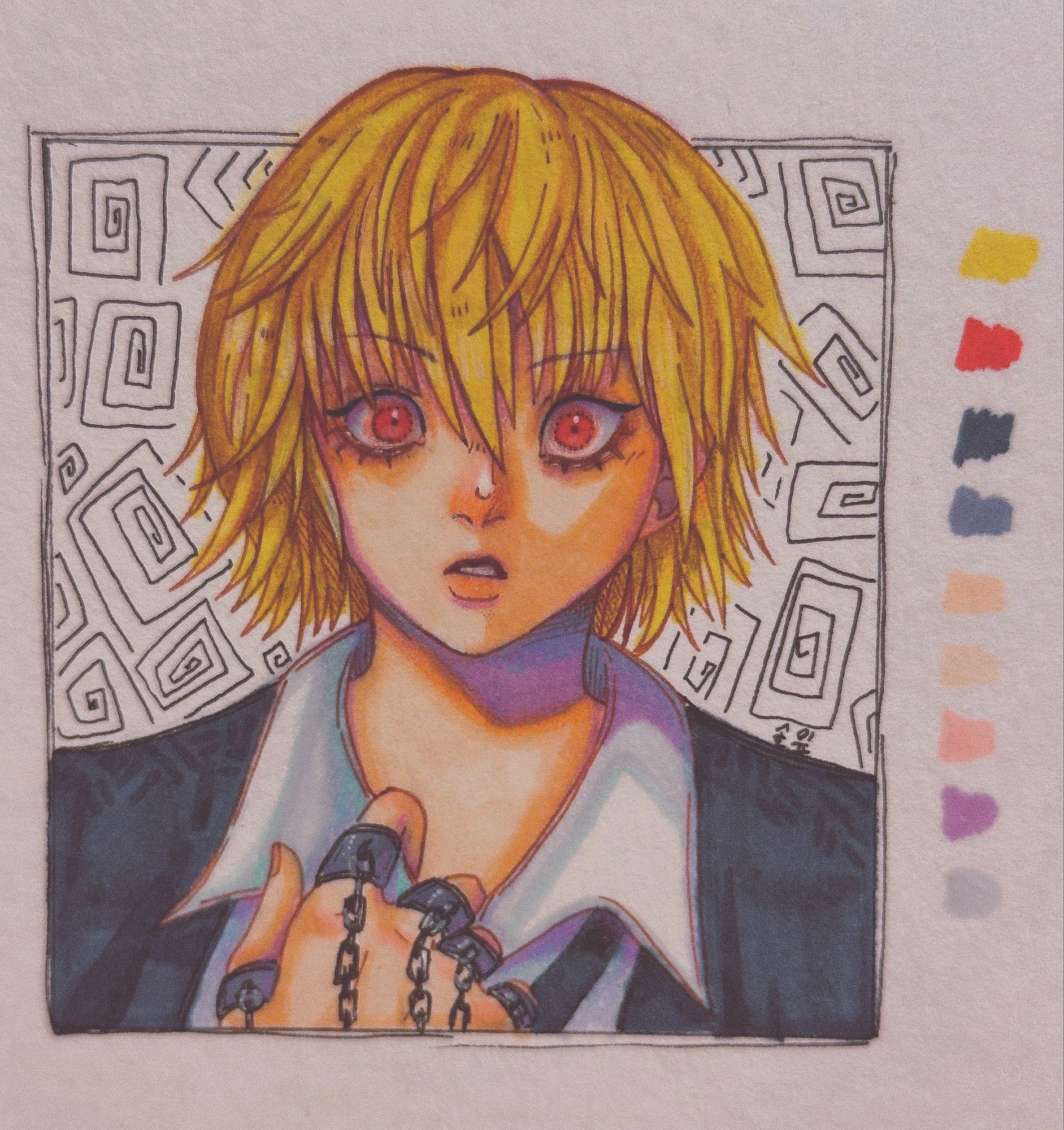 Kurapika from Hunter x Hunter ; alcohol markers + colour pencils 