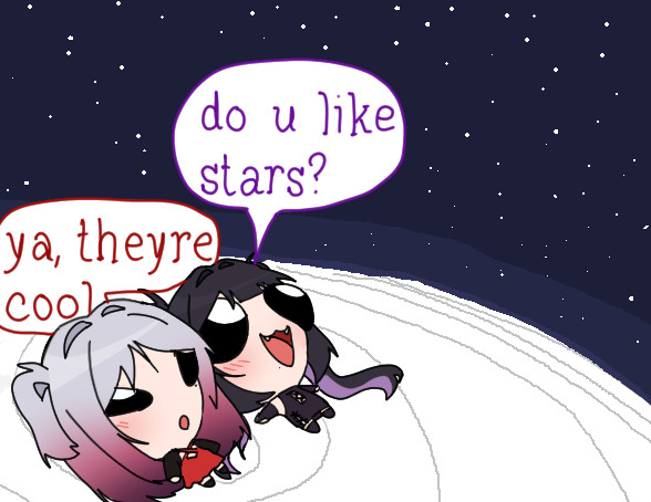 Mio and Itomi looking at stars (original by: lilalienz4ever).
They are my OC's from my WEBTOON <Souvenir de notre amour>.