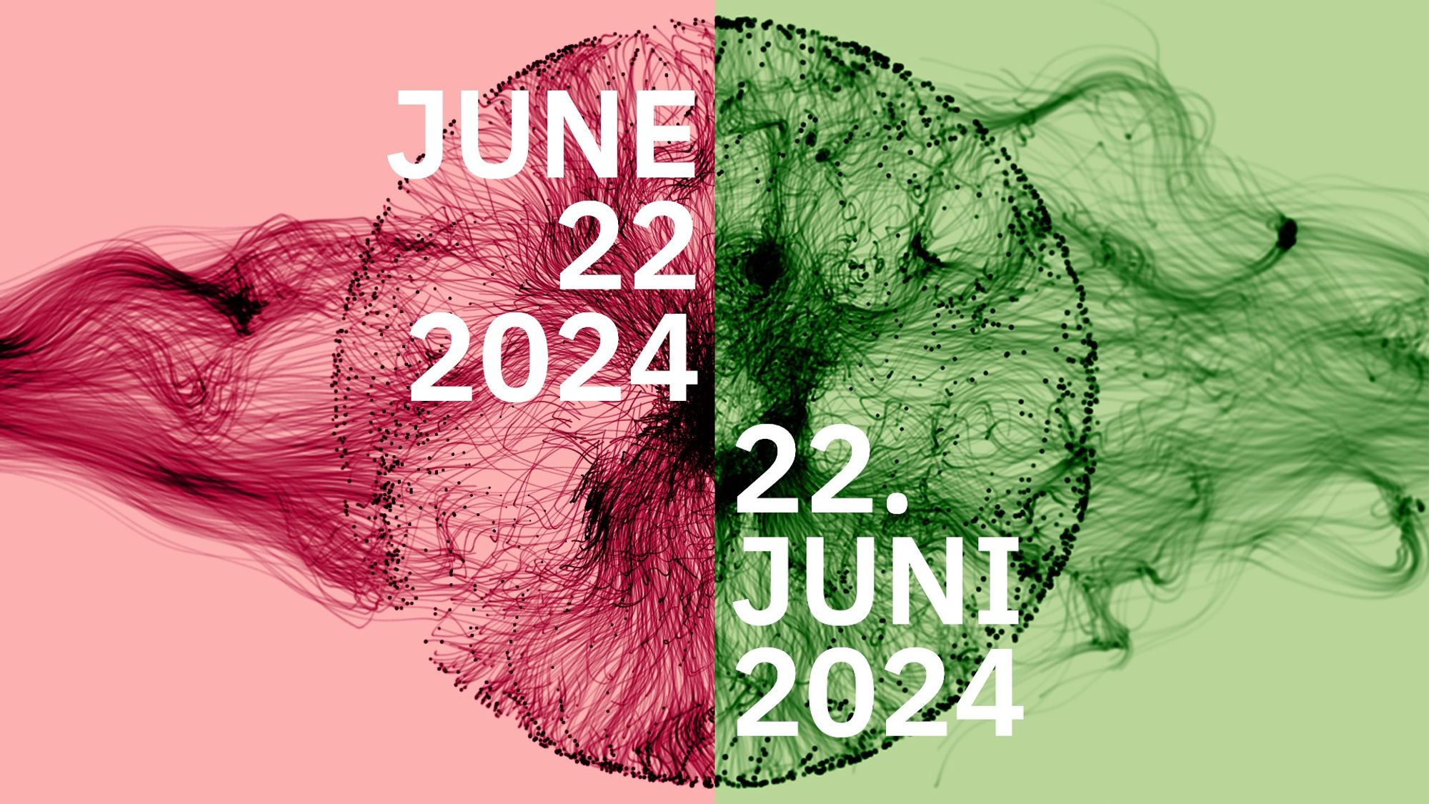 Graphic with text: the graphic shows the illustrations of the regional areas for the Long Night of Sciences – the city center on the left, and Campus Berlin-Buch on the right. The text reads: "JUNE 22, 2024 | 22. JUNI 2024," which is the day of the LNDW.