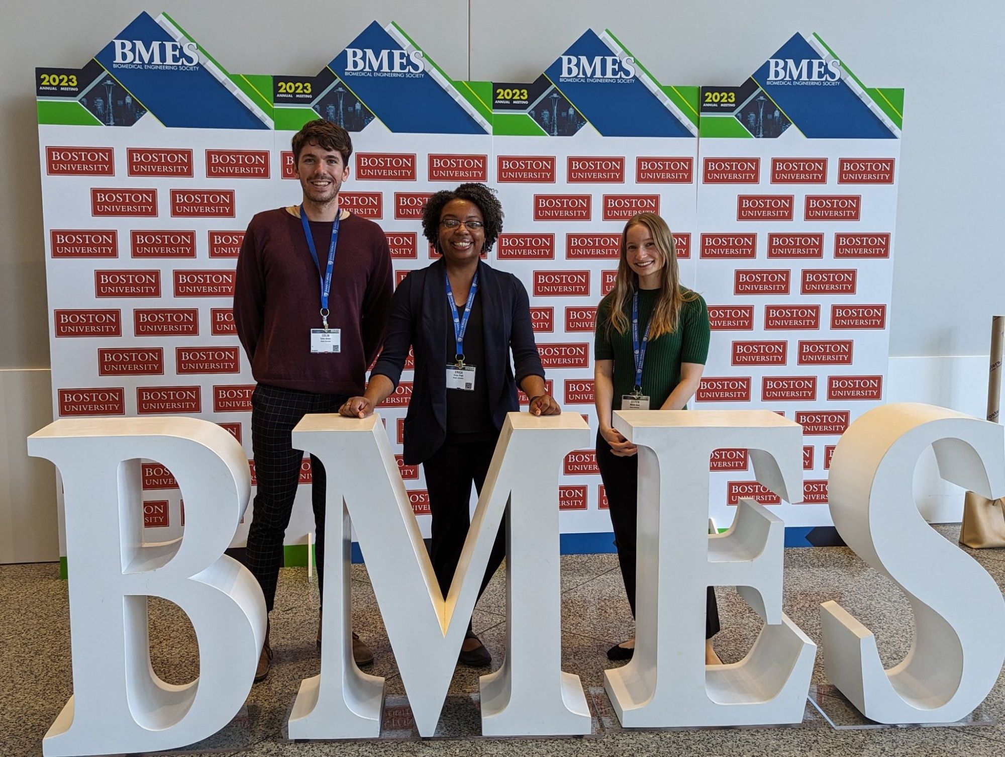 Pratt Lab standing behind large block letters spelling out BMES