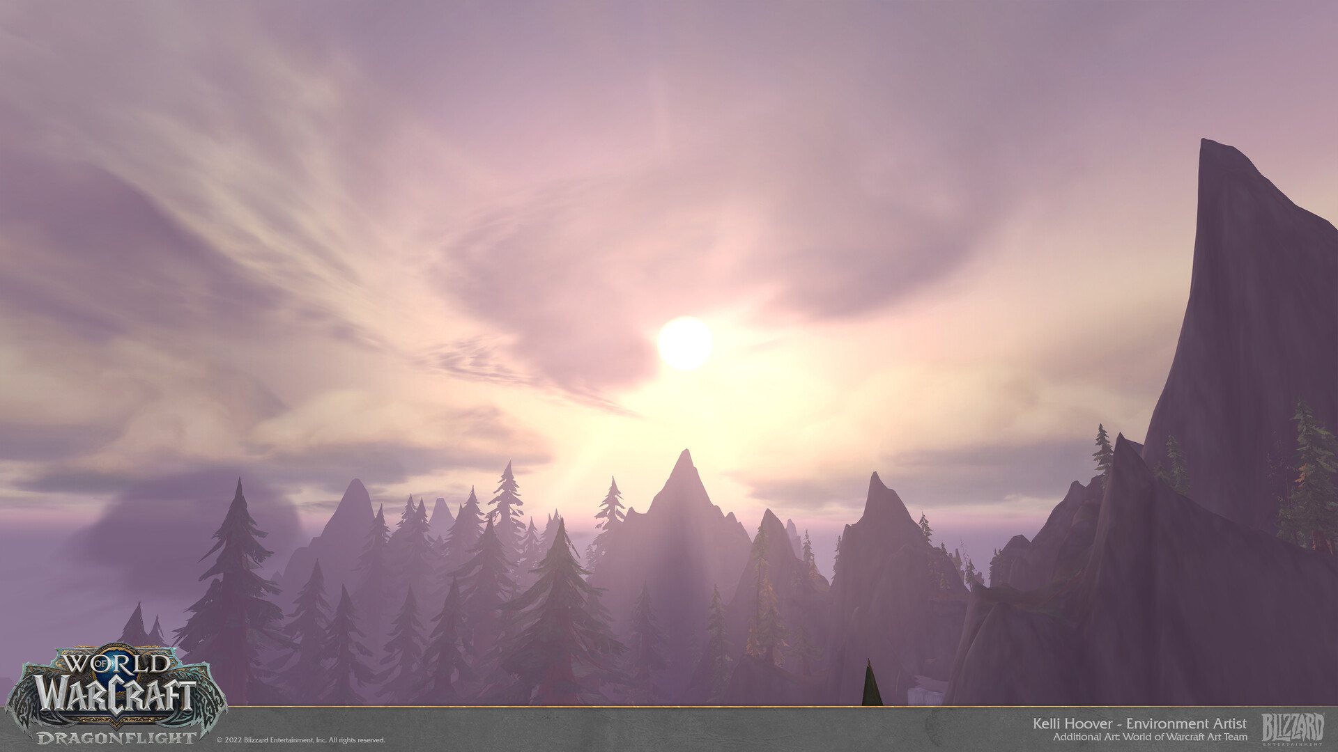 Screenshot of the sunset sky in Azure Span in WoW.