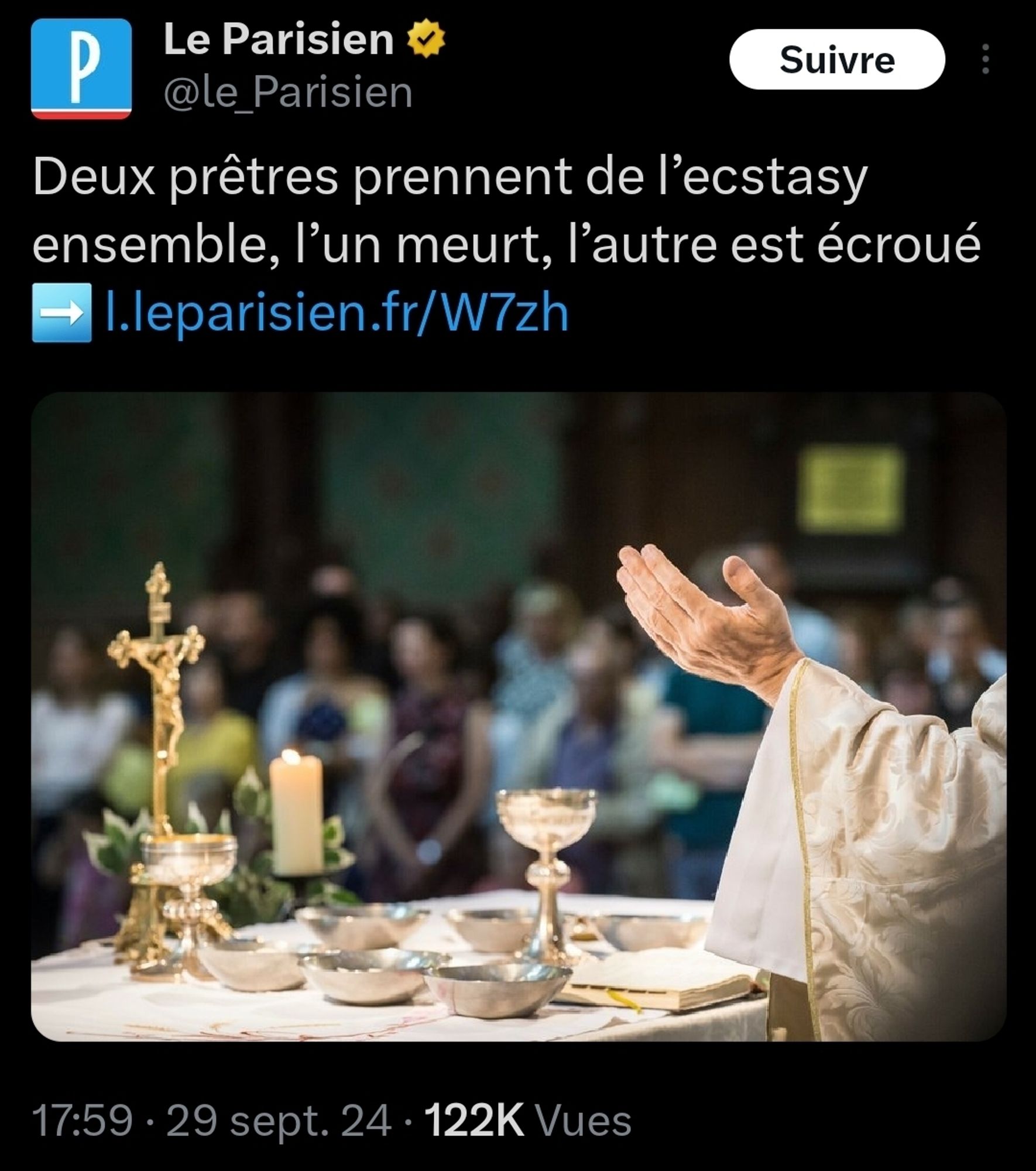 Article le Parisien : "deux prêtres prennent de l'ecstasy ensemble l'un meurt, l'autre est écroué"