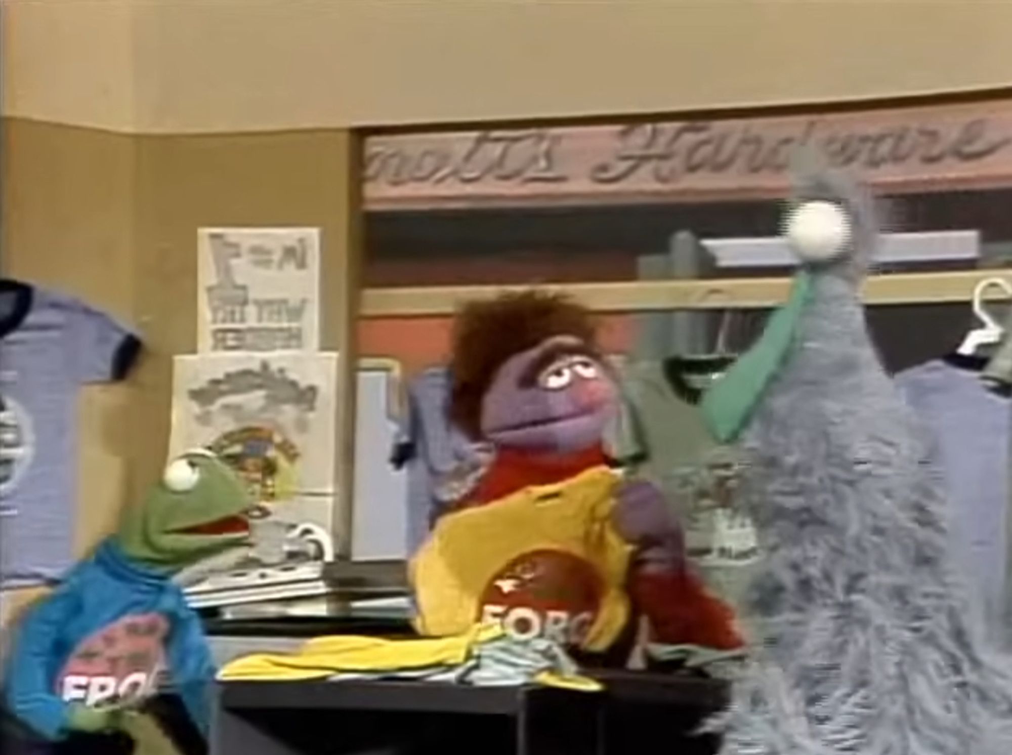 A sketch from classic Sesame Street where Kermit the Frog goes to pick up a shirt with his name on it and he gets a Kermit the Forg shirt instead. He also meets Kermit the Gorf and Kermit the Grof while he's there.