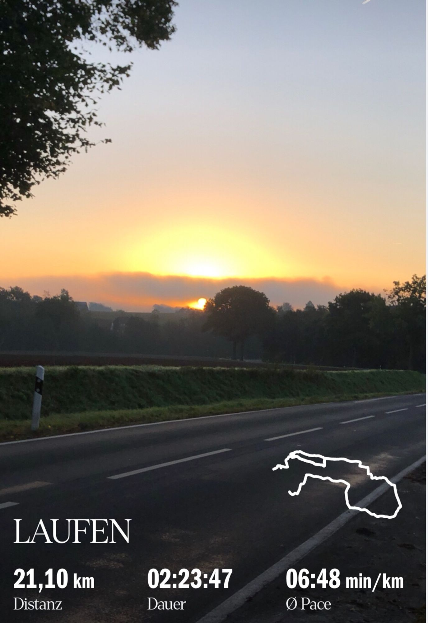 Sonnenaufgang, Halbmarathon in 2:23:47