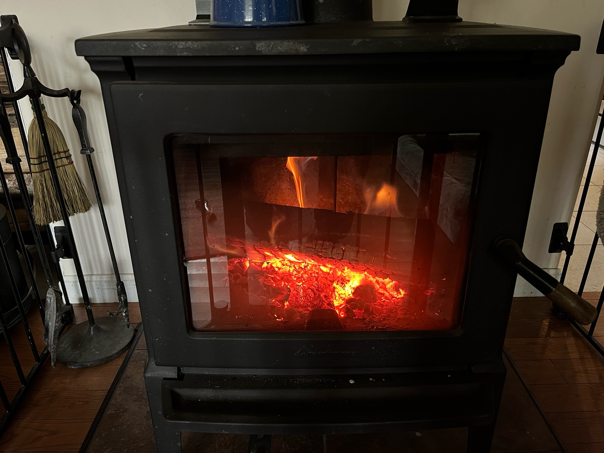 Wood stove with a cheerful fire