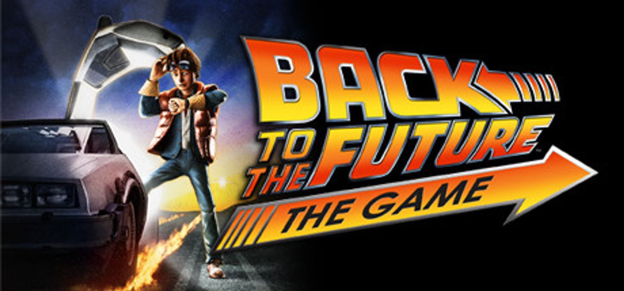 Capa do jogo Back to the Future: The Game

Há um carro, Delorean com um rastro de fogo no asfalto deixado por seu pneu; está com sua porta, aberta para cima. O personagem Marty McFly, um jovem branco, com tênis, calça jeans, um colete, que ergue seus óculos escuros com a mão direita e observa o relógio de pulso da sua mão esquerda. À direita, o logo com o título do jogo.