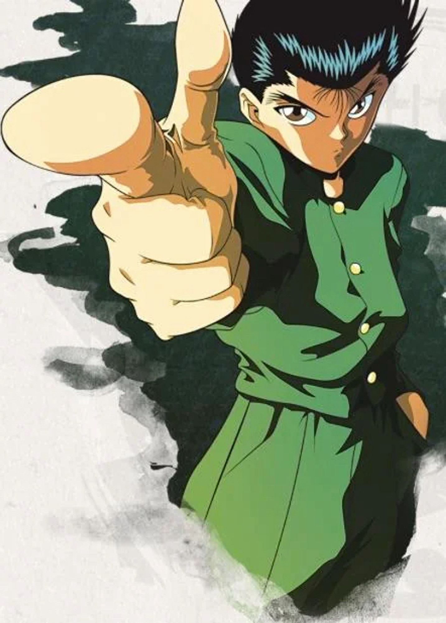 A shot of Yusuke Urameshi using his ability, “Spirit gun” from the anime, “Yu Yu Hakusho”.