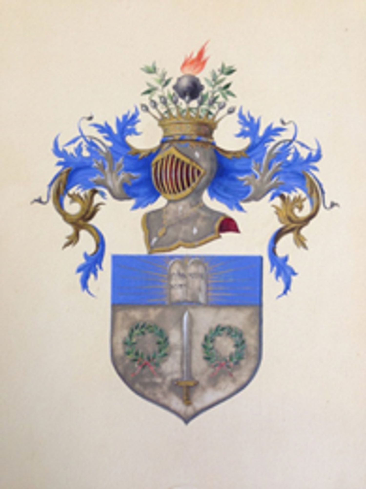 Nissim Shamama's coat of arms. Invented heraldry to match his acquisition of the Italian title of Count.