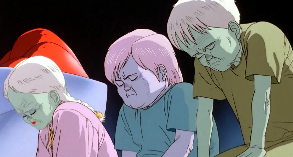 3 characters from the movie Akira, the one in the middle vaguely resembling the “Rizzler” from the viral Tik Tok group the “Costco Guys”