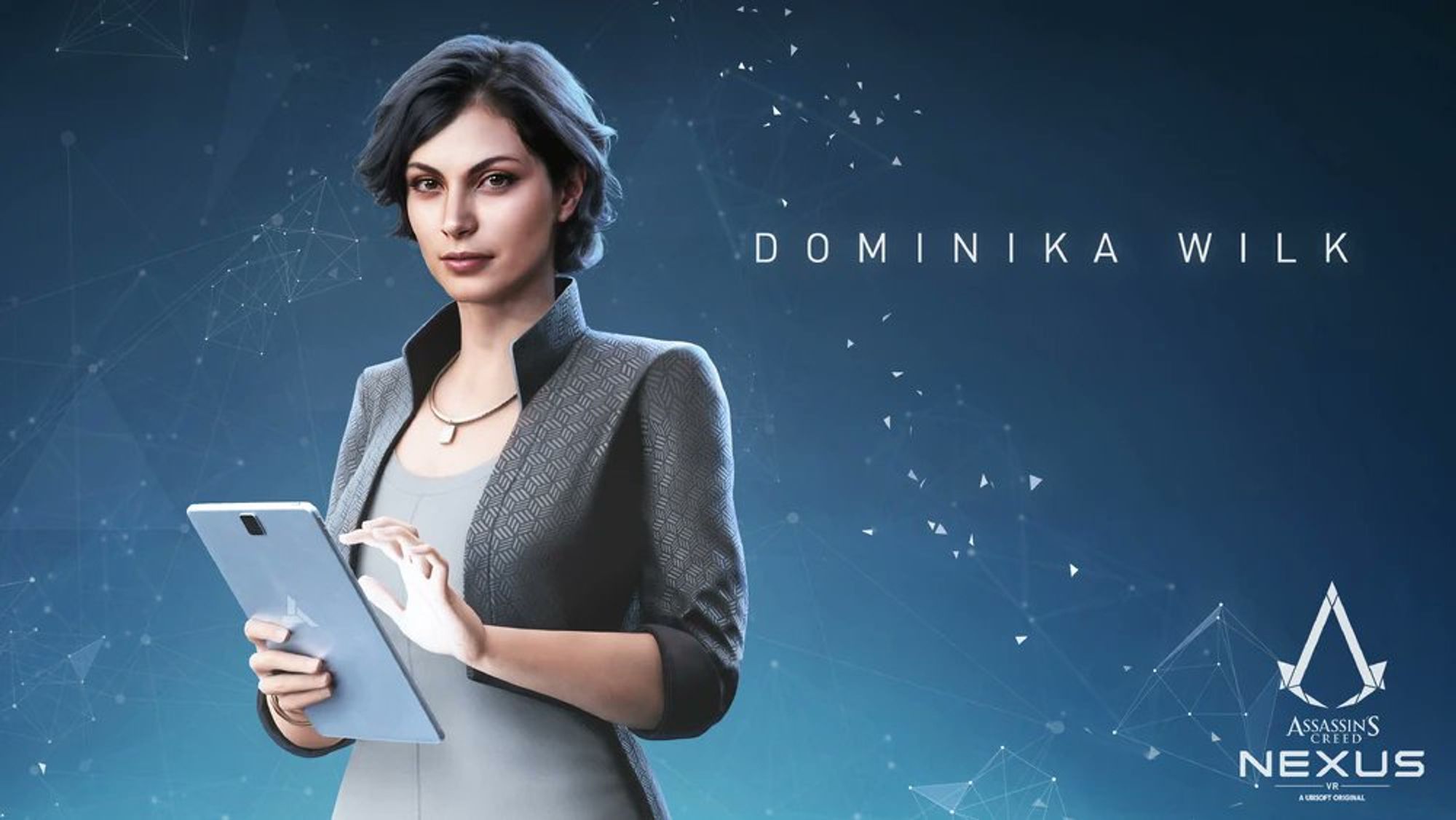 Dominika Wilka tenant une tablette d'Abstergo