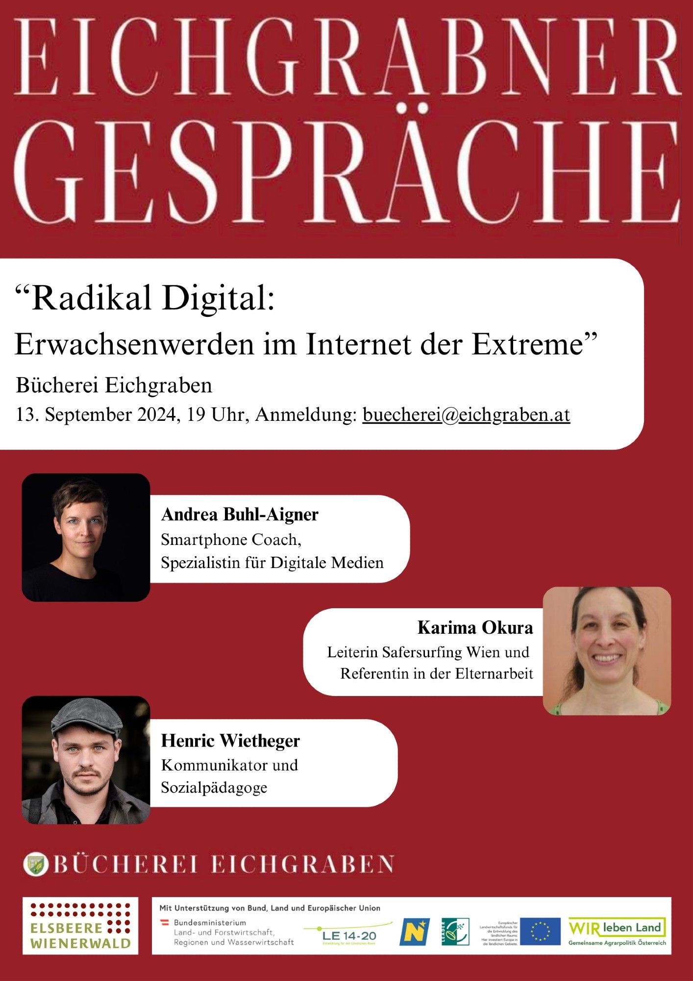 Vortrag "Radikal Digital - Erwachsenwerden im Internet der Extreme" Freitag, 13.9. 19:00 Uhr Eichgraben #BlueLZ #twlz herzliche Einladung #wien #stpoelten Anmeldung: buecherei@eichgraben.at