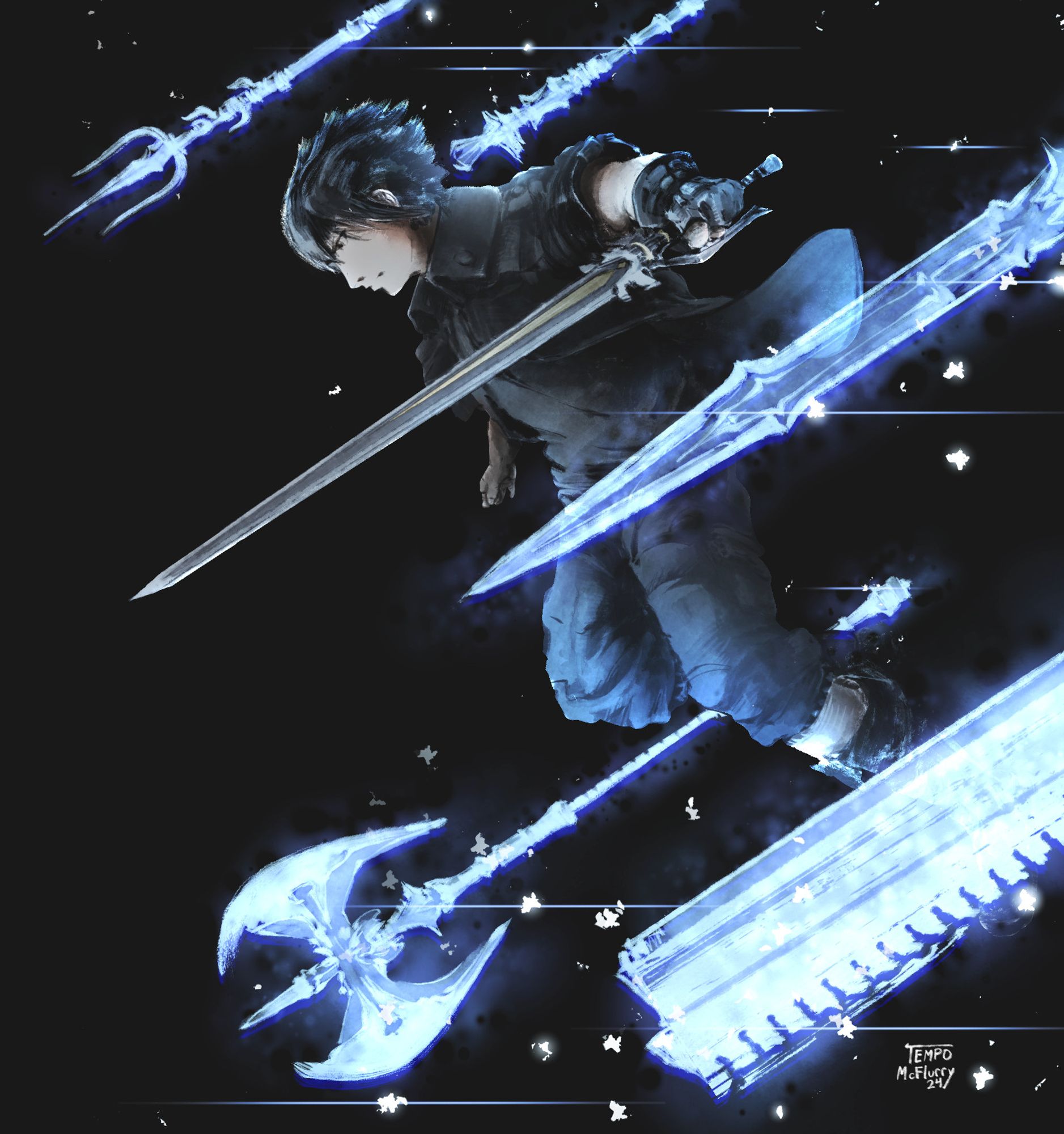 Drawing of Noctis from Final Fantasy XV with the Armiger around him