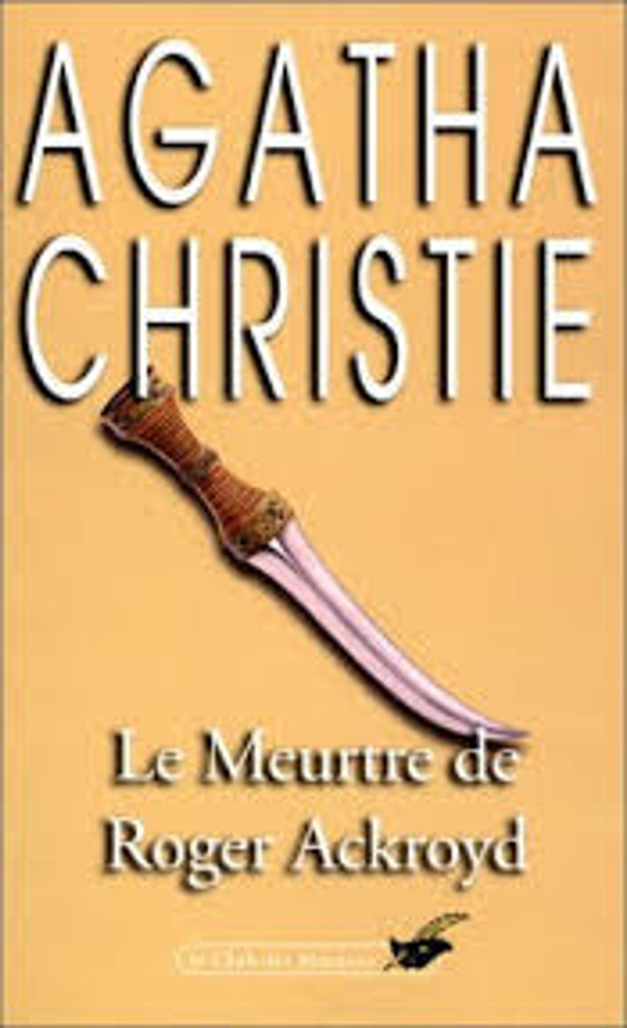 Couverture du livre « Le meurtre de Roger Ackroyd » ("The Murder of Roger Ackroyd") d'Agatha Christie, paru en 1926.

Titre et auteur sur fond jaune, avec l'image d'un poignard.