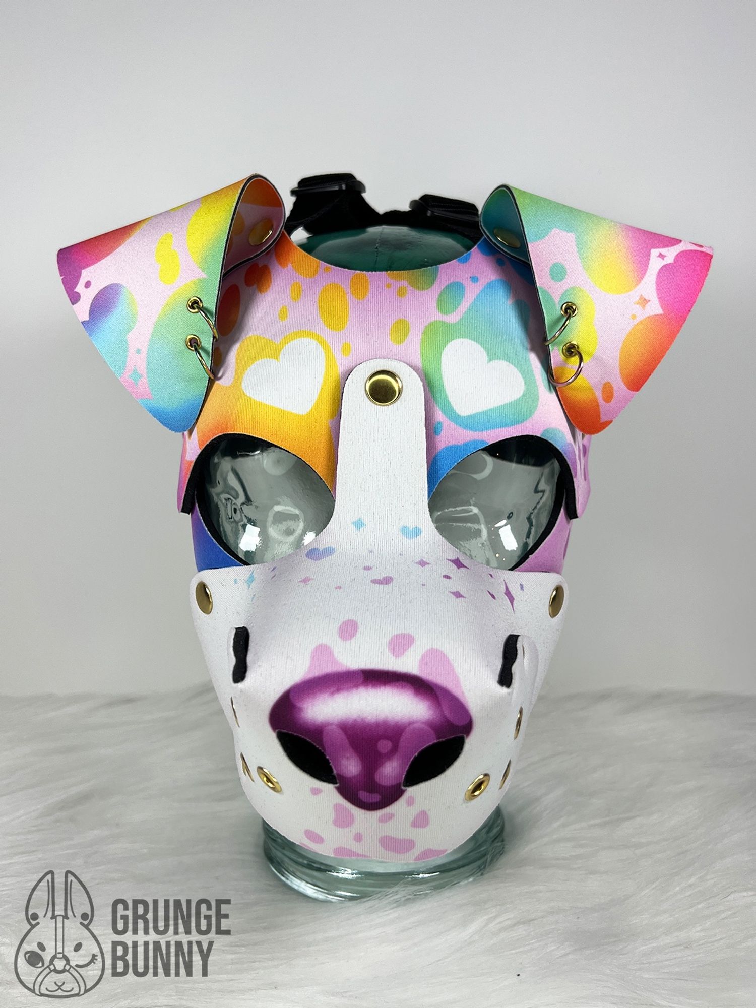 Rainbow Merle custom puppy hood.