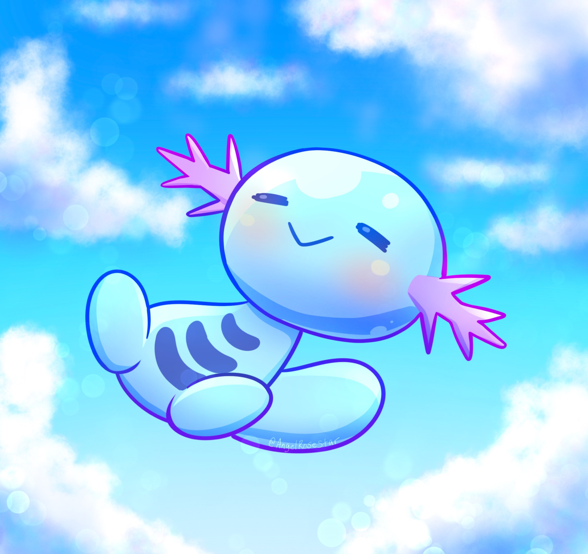 Wooper from Pokémon with the blue sky background 