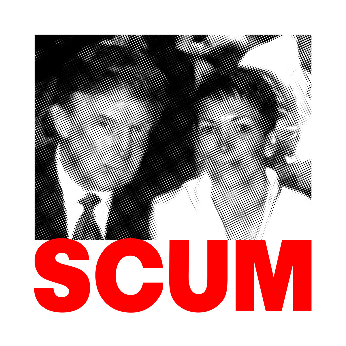 IMAGE OF TRUMP WITH GHISLAINE MAXWELL. UNDERNEATH THE IMAGE IT SAYS: SCUM