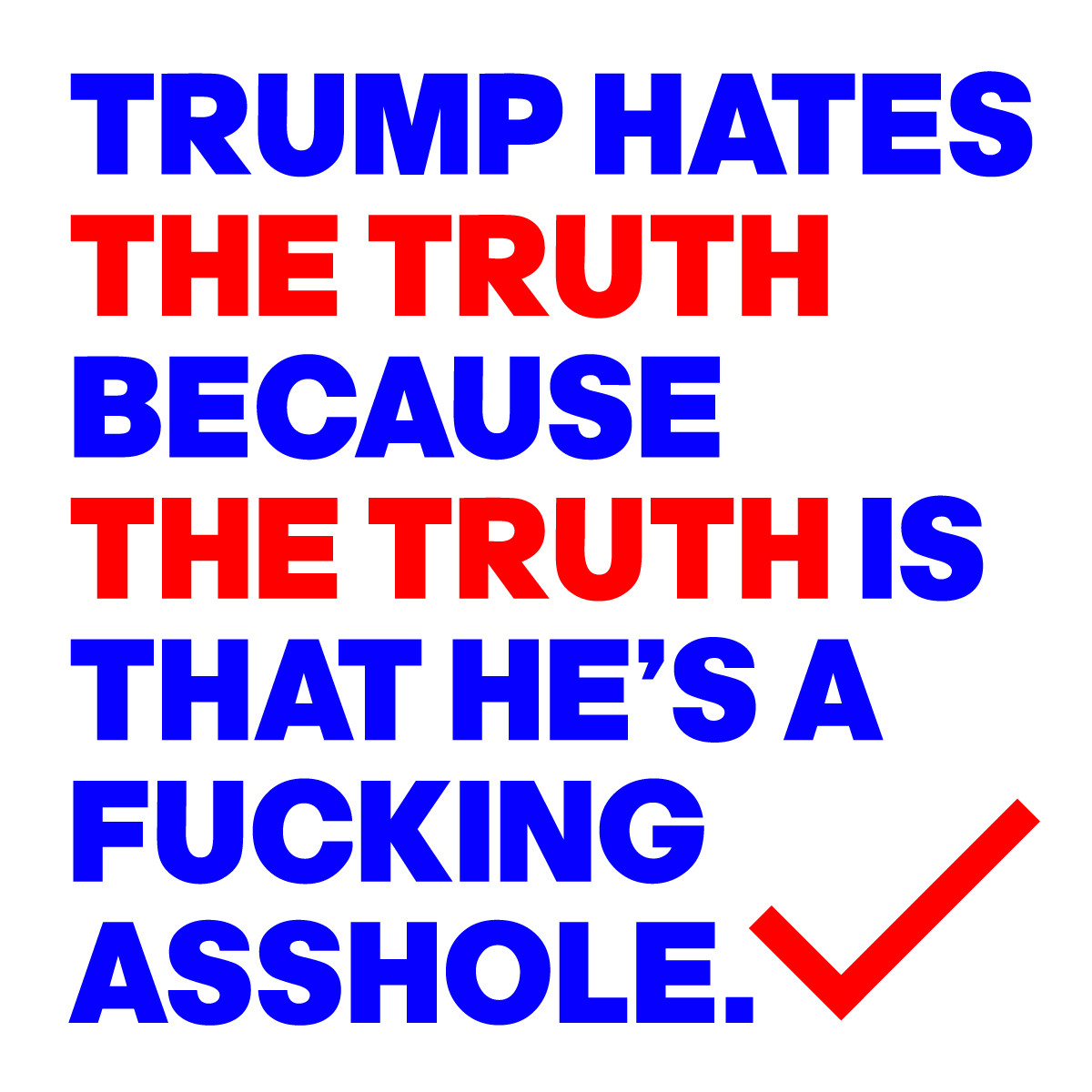 TRUMP HATES 
THE TRUTH
BECAUSE 
THE TRUTH IS 
THAT HE’S A 
FUCKING
ASSHOLE.