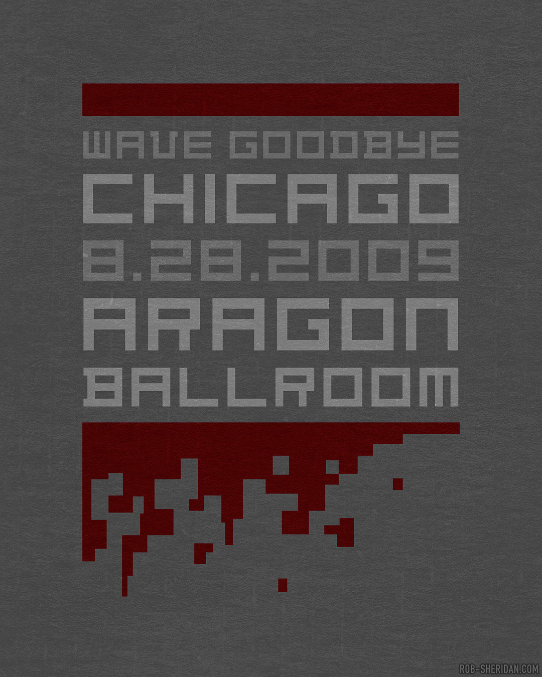 T-shirt for Nine Inch Nails Wave Goodbye 8.28.2009 at the Aragon Ballroom in Chicago, designed by Rob Sheridan.