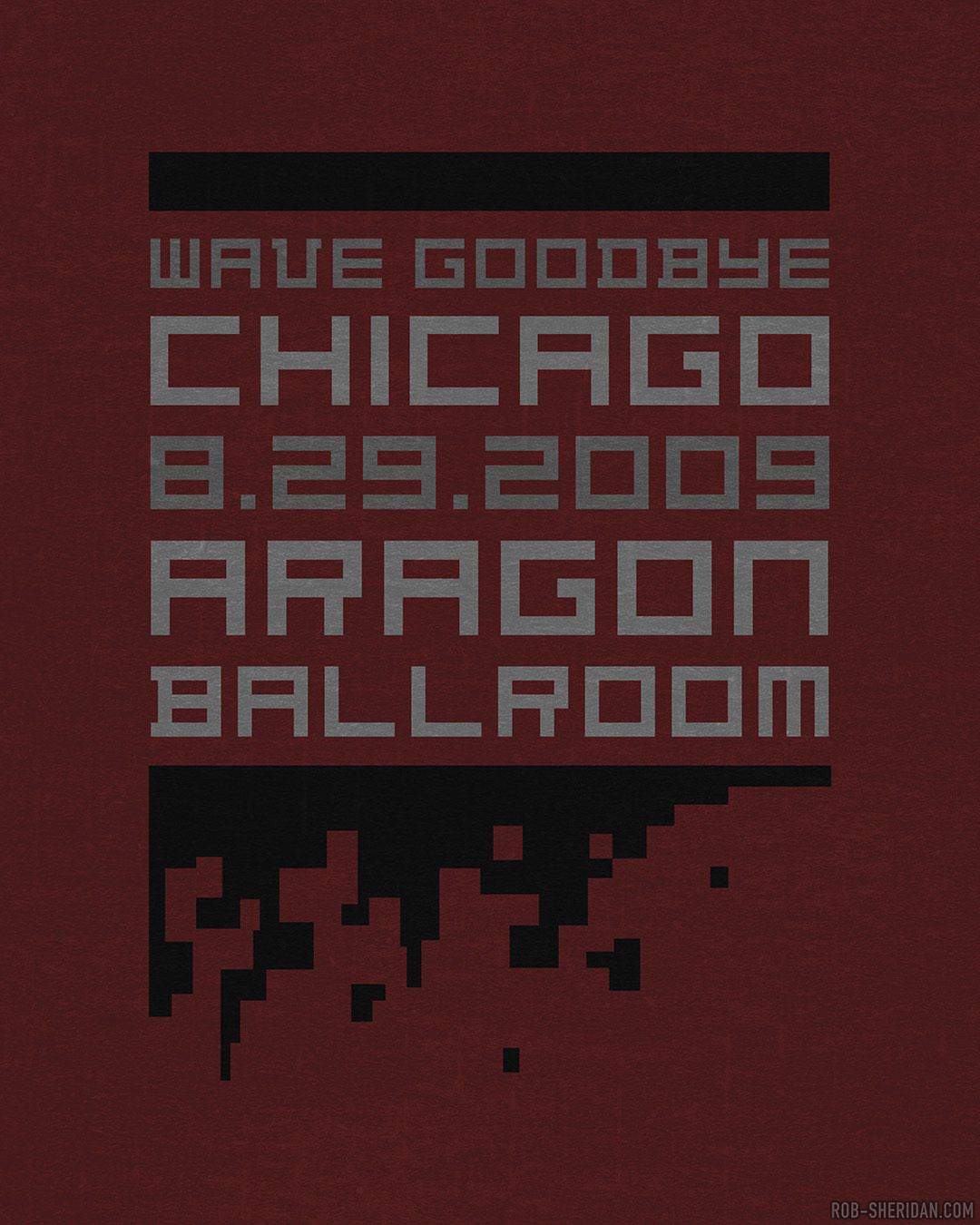 T-shirt for Nine Inch Nails Wave Goodbye 8.29.2009 at the Aragon Ballroom in Chicago, designed by Rob Sheridan.