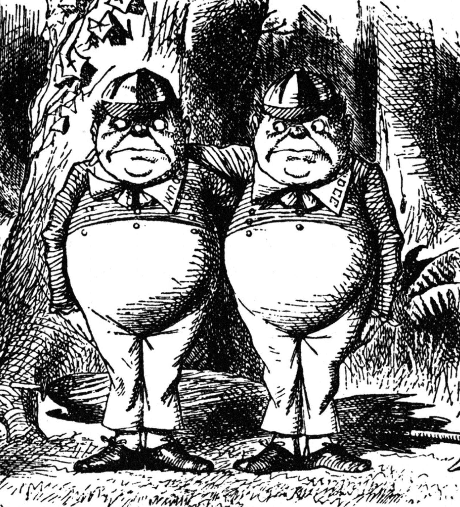 "Tweedledum and Tweedledee" detail of John Tenniel's illustration from Through the Looking-Glass (1871), chapter 4