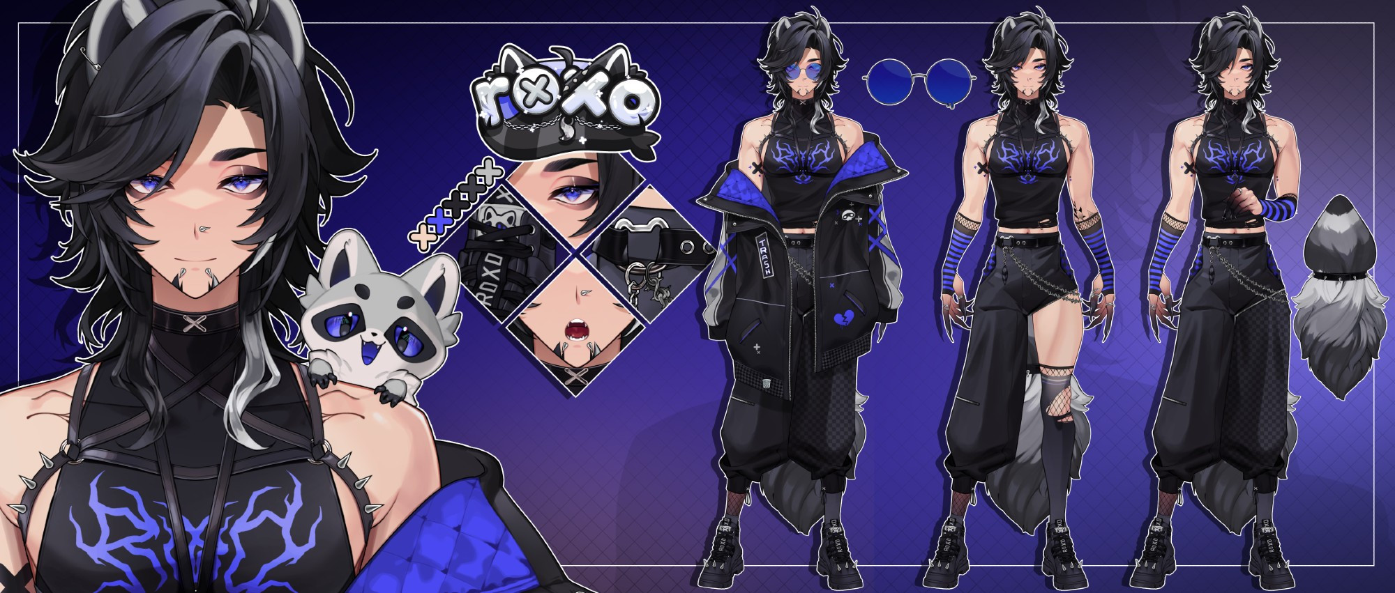 roxo roxoart vtuber reference raccoon kemonomimi model sheet