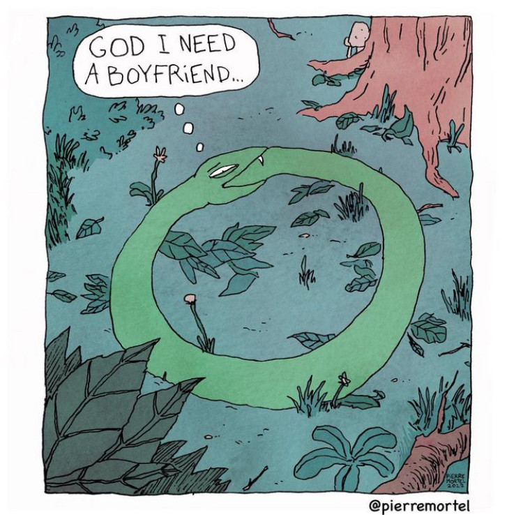 A snake eating its own tail, thinking “God I need a boyfriend…"