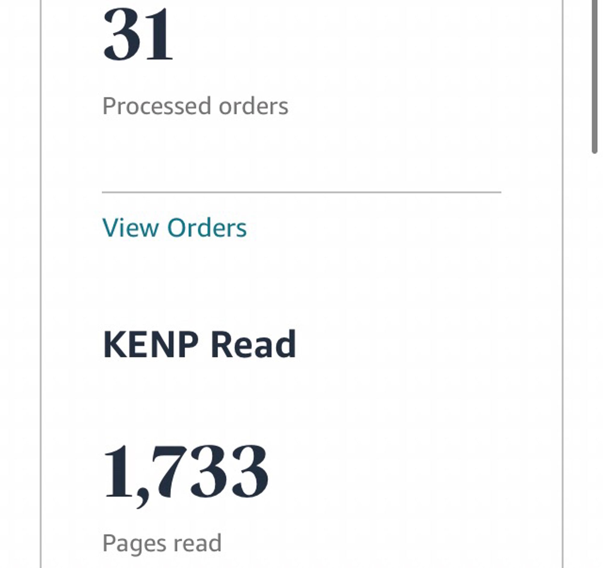 31 unidades processadas e 1733 páginas lidas no Kindle direct publish da Amazon.