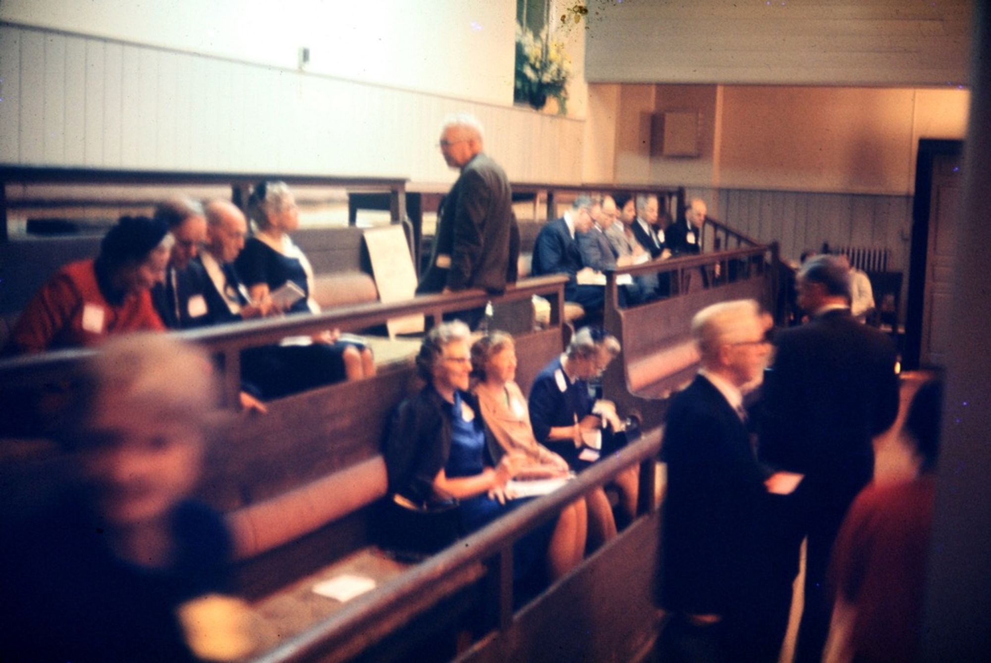 A group of Quakers in a Philadelphia meetinghouse, circa 1970.