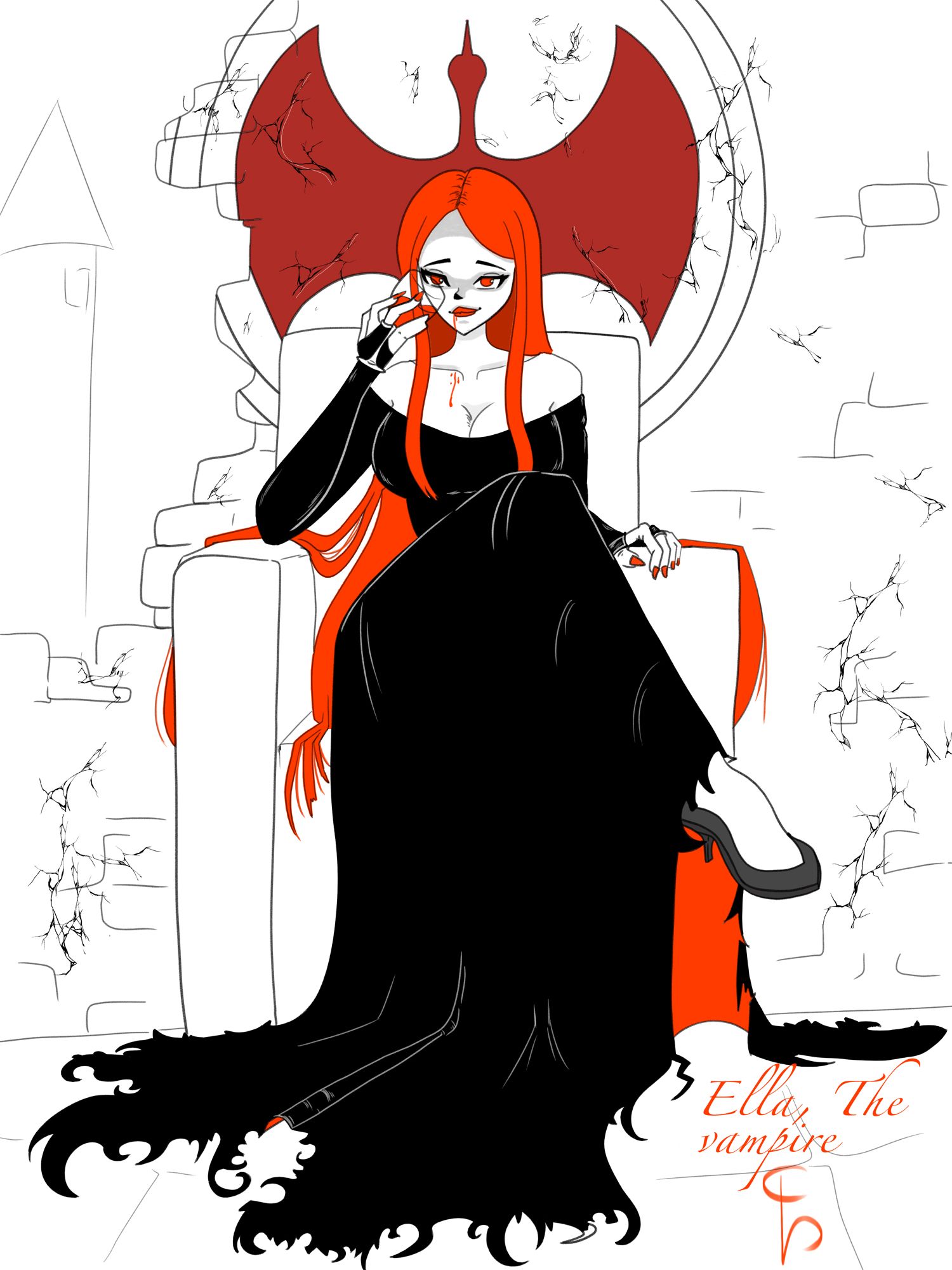 A beautiful woman with red hairs is a vampire. Made digitally in 2022