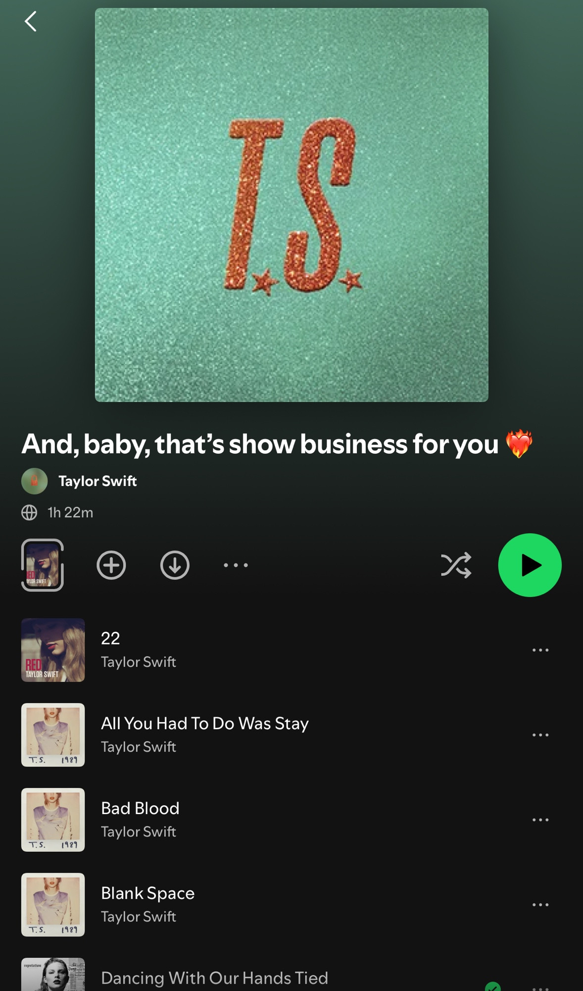 Screenshot of Taylor’s playlist thatwas created for thos new era 