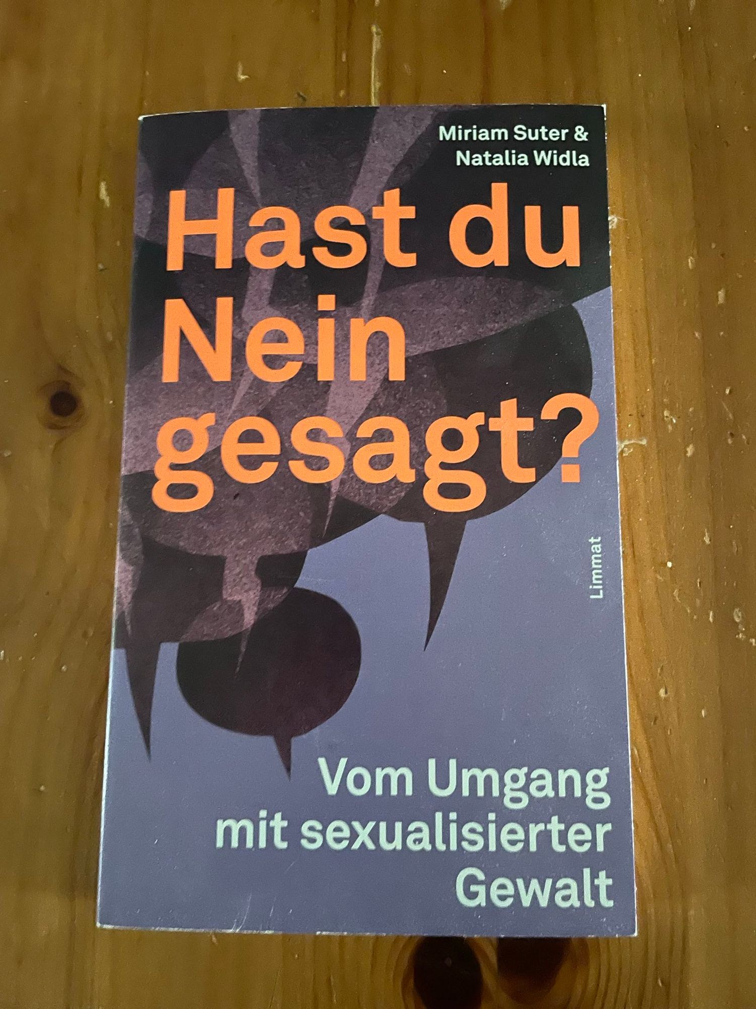 Das Bild zeigt ein Buchcover. Der Titel des Buches lautet "Hast du Nein gesagt?" Der Untertitel ist "Vom Umgang mit sexualisierter Gewalt". Die Namen der Autorinnen sind Miriam Suter und Natalia Widla. Im Hintergrund des Covers sind grafische Elemente zu sehen.