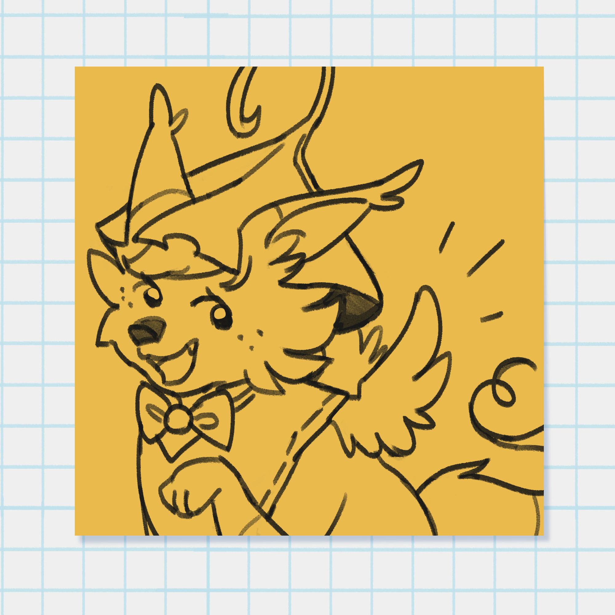 Art of Raya from Yokoka's Quest in the style of a post-it note. She is holding one paw up and her wings are spread out!