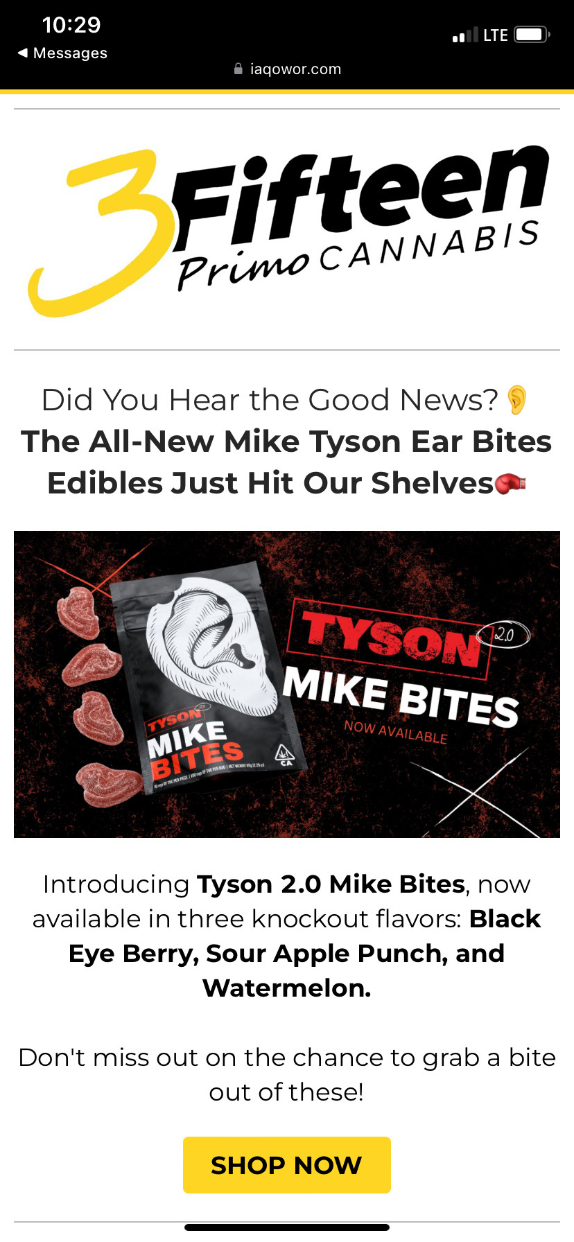 dispensary ad for mike tyson ear bites edibles 